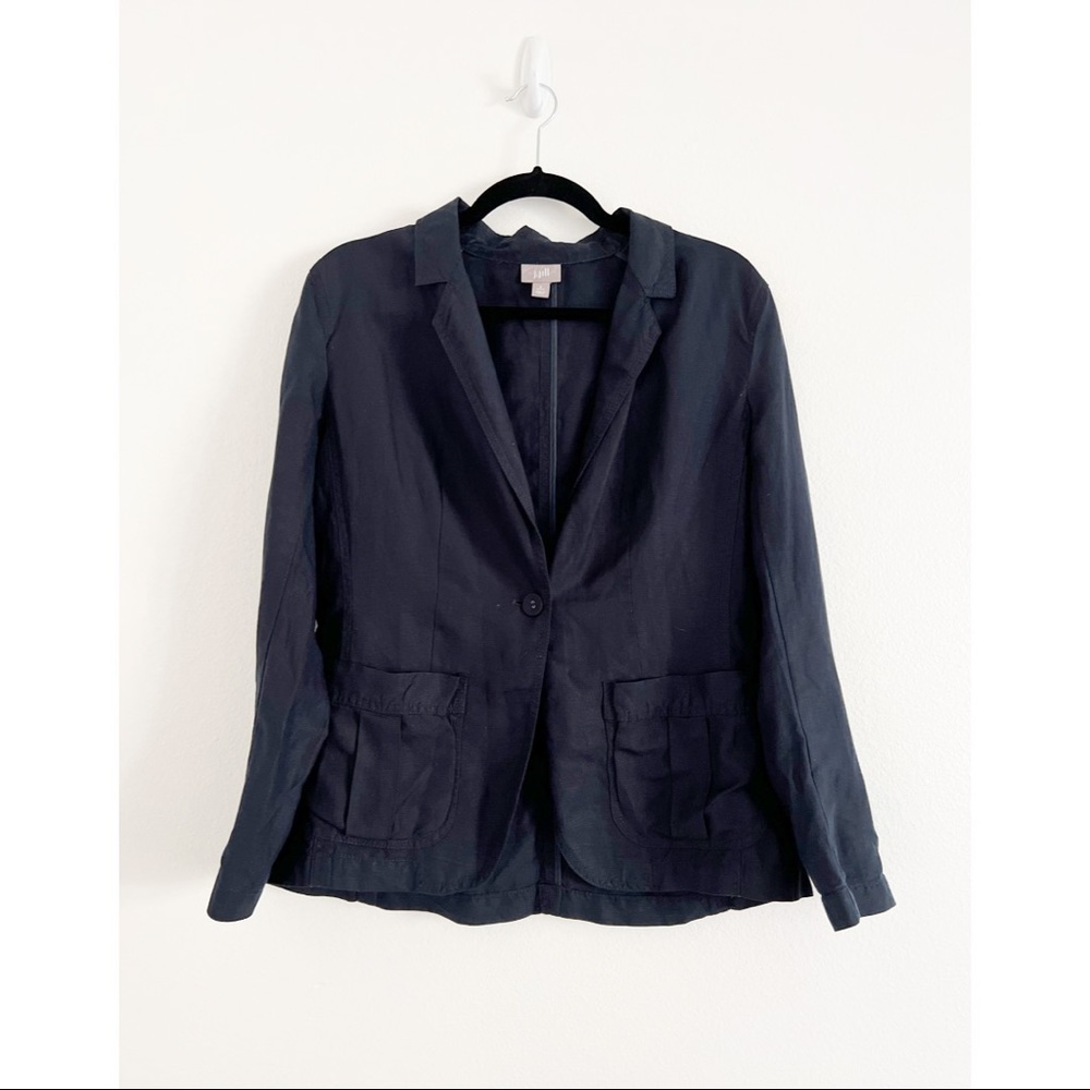 J JILL Linen Blazer Navy Small Petite